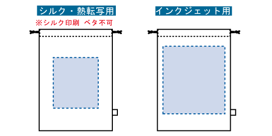 印刷可能範囲（オーガニックコットンガゼット巾着（L）　ブラック）
