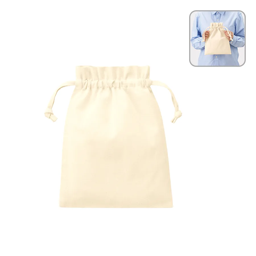 厚手コットンフリル巾着(M) ナチュラル